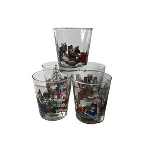 1988 Anchor Hocking Christmas Toys Rocks Highball Glasses Lot Of 5